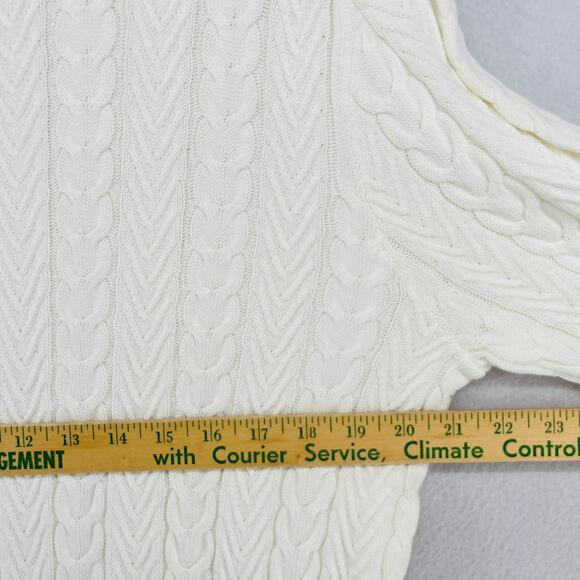 LANDS END Sweater Womens L 14-16 Turtleneck Cable Knit Pullover Cotton Off White - Picture 14 of 16